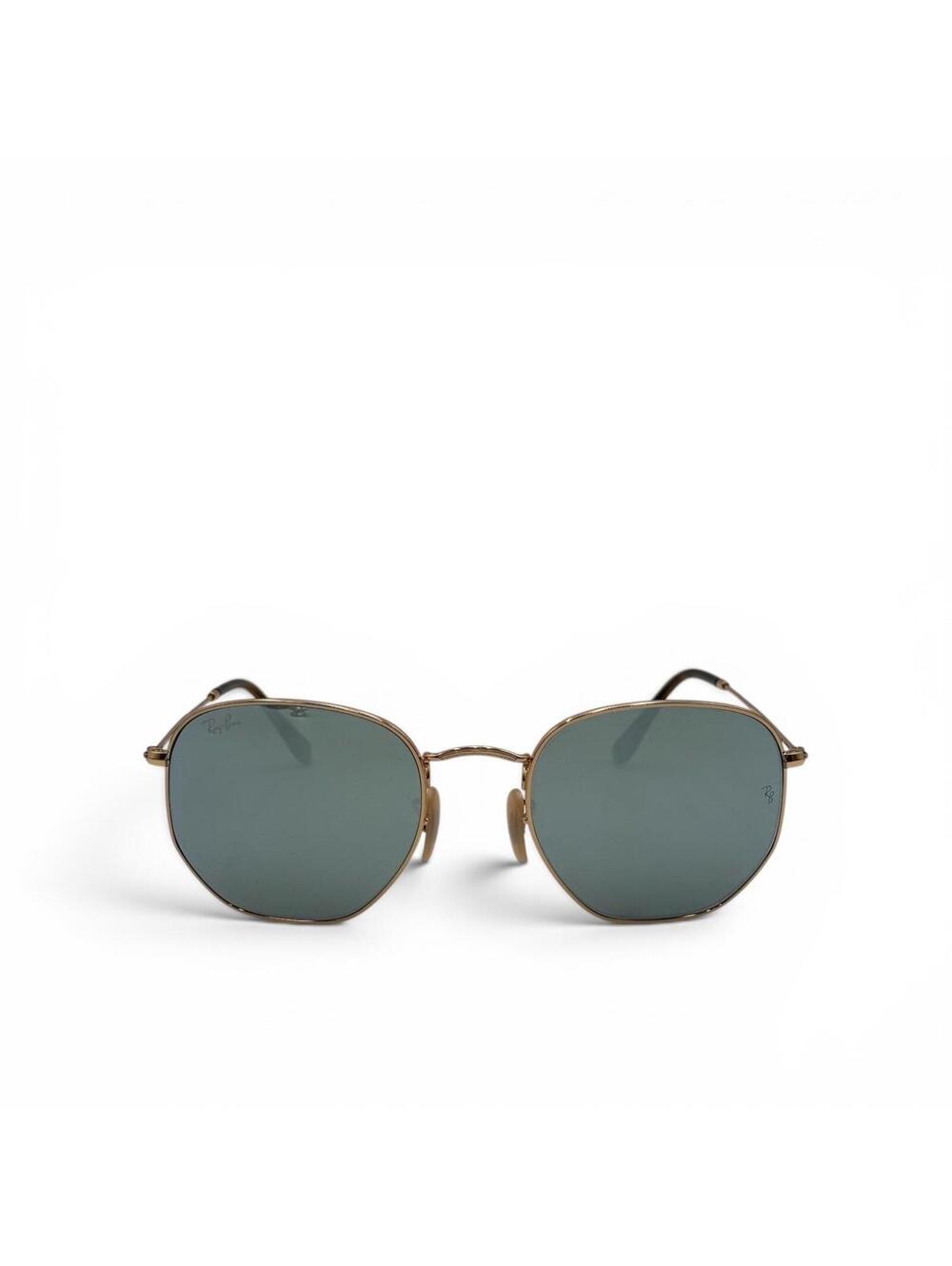 Ray-Ban Hexagonal Flat Lenses RB3548N Gold Blue Mirror Sunglasses